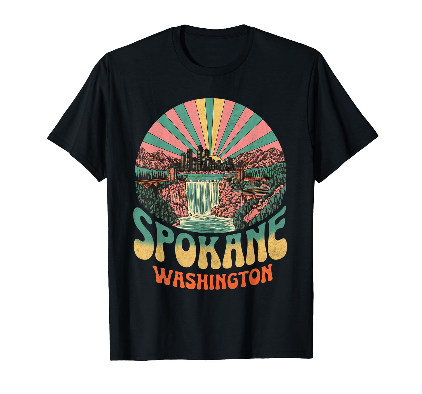 Vintage Spokane Washington Sunset Skyline Cityscape Retro T-Shirt