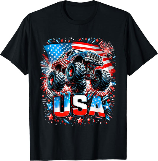 Patriotic Monster Truck Usa American Flag 4th Of July Men T-shirt
