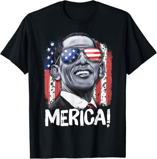 Barack Obama 4th Of July Merica Men Women USA American Flag T-Shirt