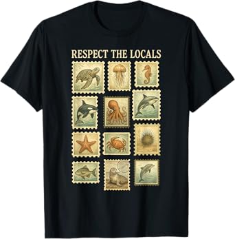 Vintage Respect The Local Stamp Ocean Animal Wildlife Nature T-Shirt