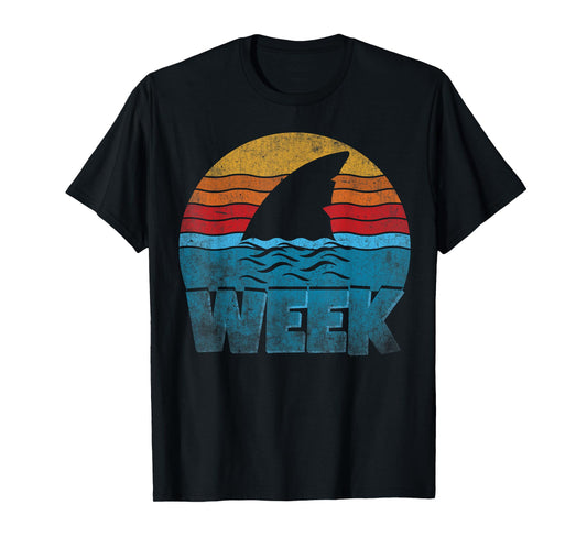 Retro Shark Fin Week 2025 Shark Lover Ocean Wildlife Summer T-Shirt