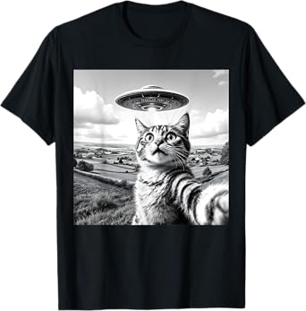 Cat Selfie With Alien UFO Funny Cat T-Shirt