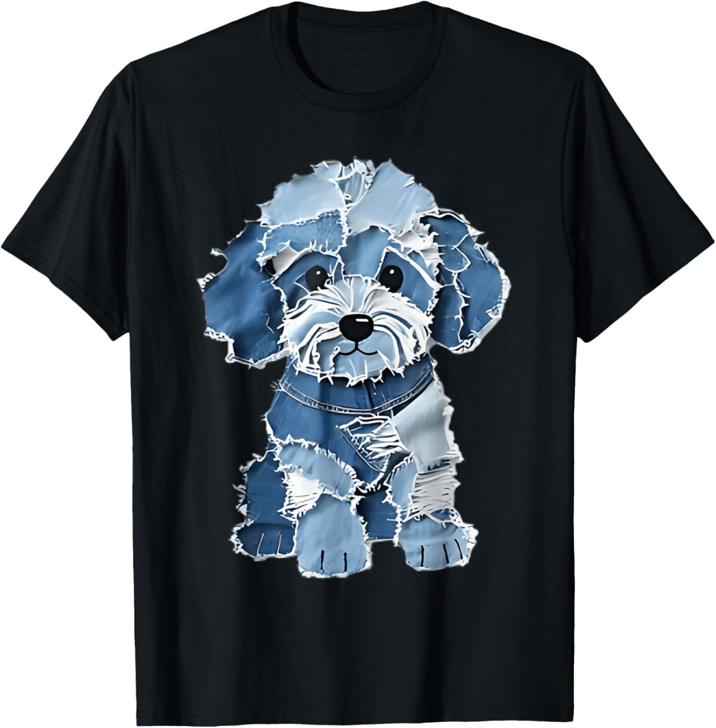 Denim Patch Animal Dog Print Retro Funny Dog Lovers T-Shirt
