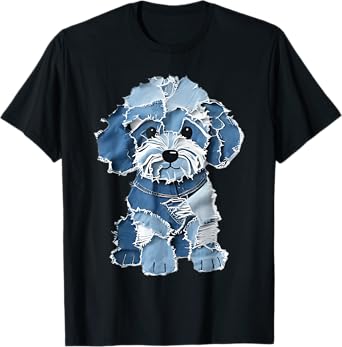 Denim Patch Animal Dog Print Retro Funny Dog Lovers Men Women Girls Kids T-Shirt