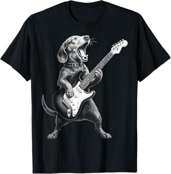 Dachshund Playing Guitar Rock Star Rock & Roll Men Women Kid T-Shirt
