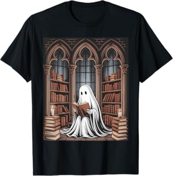 Halloween Librarian Ghost Reading Books Lovers Library T-Shirt