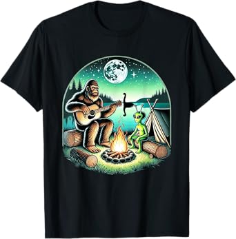 Alien and Bigfoot Loch Ness Campfire Sasquatch T-Shirt
