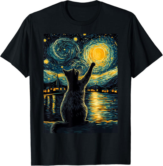 Black Cat Starry Night Van Gogh For Cat Lover Cat Mom Cat T-Shirt