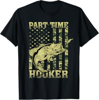 Fishing Sarcastic Humor Joke for Father's Day Part Time Hooker Unisex Adult Men's Black Camouflage Modern Classic Crew Neck Short Sleeve T-Shirt Small
