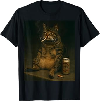 Cigarette Cat Funny Smoking Kitten Beer Meme Stupid Brainrot T-Shirt