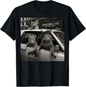 Funny Retro Gangster Cats Street Gang Tattoo Graphic T-Shirt