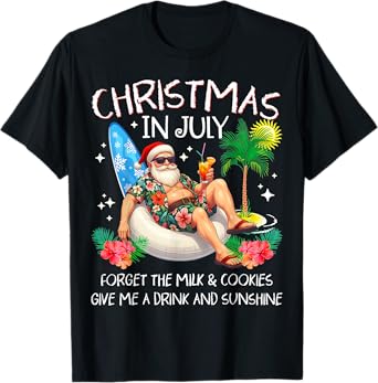 Christmas In July Palm Tree Beach Summer Hawaii Santa Mens T-Shirt