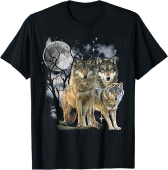 Three Wolf 90s Vintage Graphic Shirt Howling Wolf Faded T-Shirt