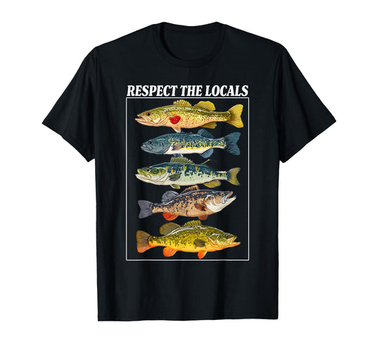 Vintage Bass Fishing Fish Chart Respect The Locals T-Shirt