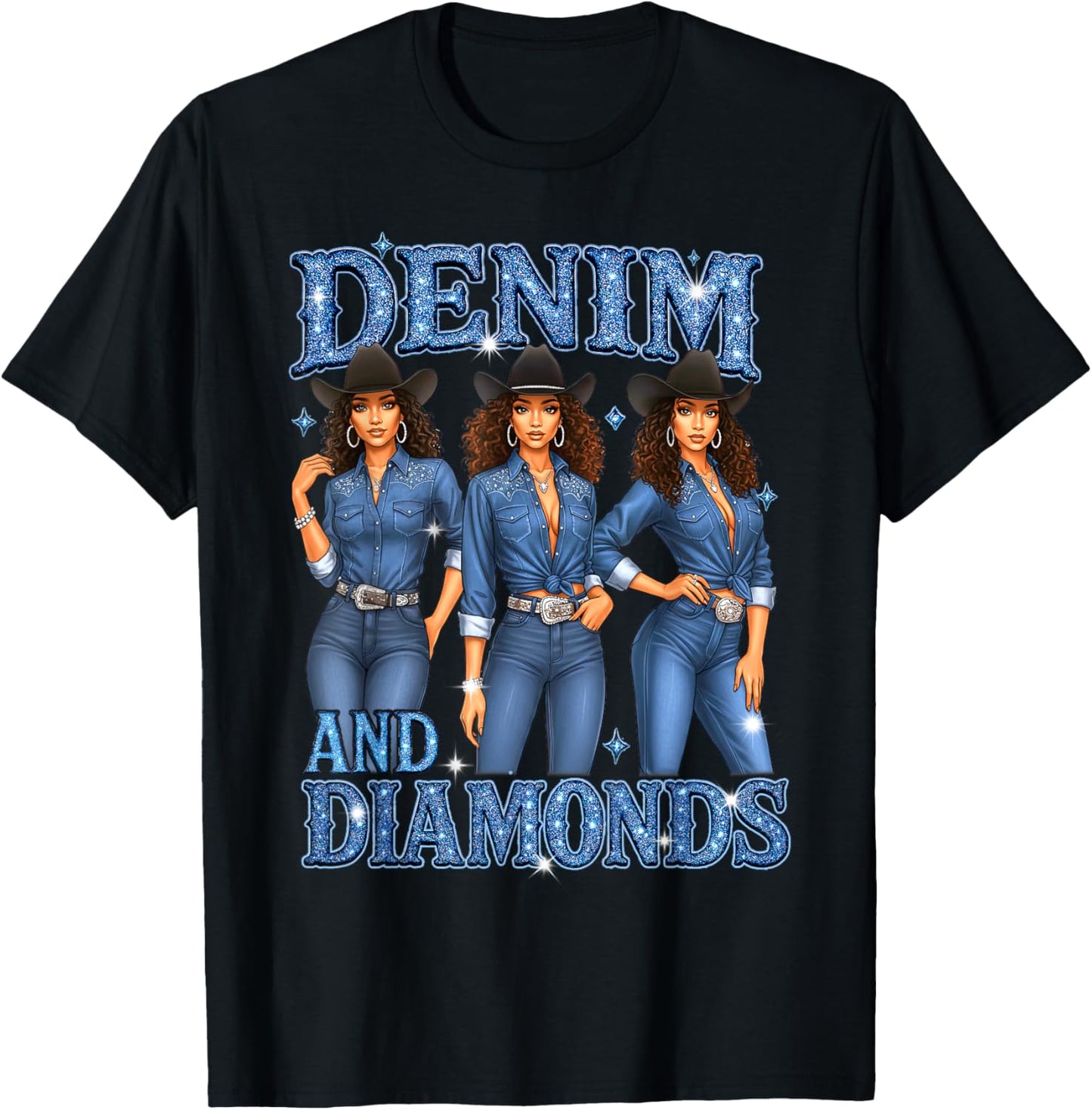 Denim and Diamonds Western African Melanin Swag Cowgirls T-Shirt