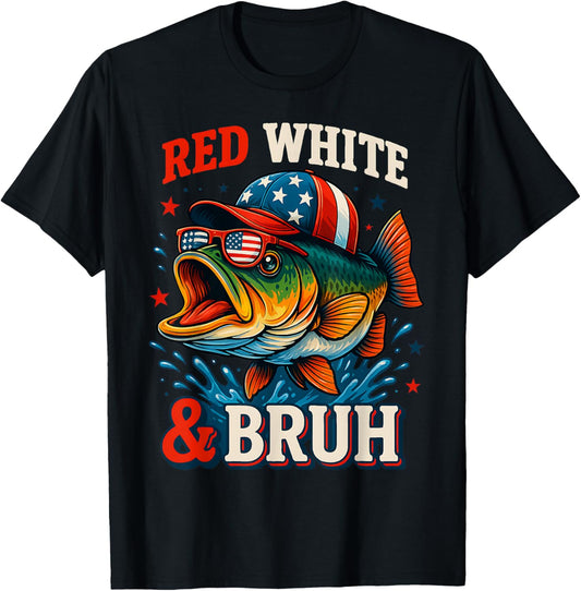 Patriotic Red White & Bruh America Fish Fishing 4th Of July T-Shirt