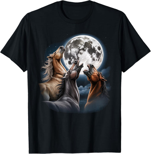3 Horses Howling at the Moon Funny Equestrian Humor Horse T-Shirt