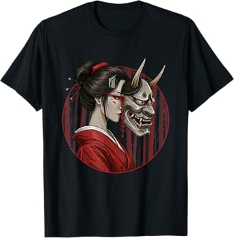 Geisha Hannya Noh mask Oni Aesthetics Japanese graphics T-Shirt