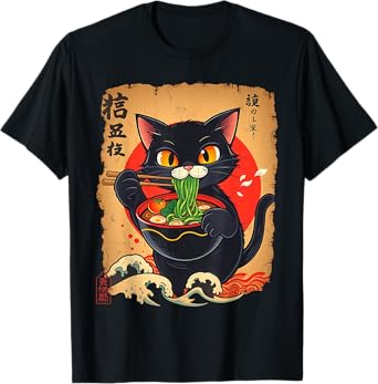Cat Ramen Noodle Japanese Anime Kawaii Cat T-Shirt