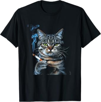 Cigarette Cat Meme Smoking Kitty Gen Z Aesthetic Adult Humor T-Shirt