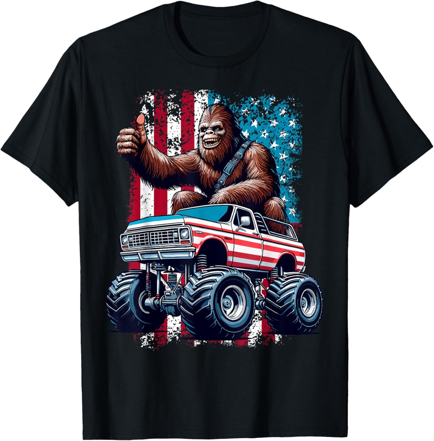 Bigfoot Monster Truck 4th of July Funny Patriotic USA Flag T-Shirt