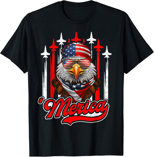 Merica Eagle Airplane 4th Of July American Flag Patriotic T-Shirt