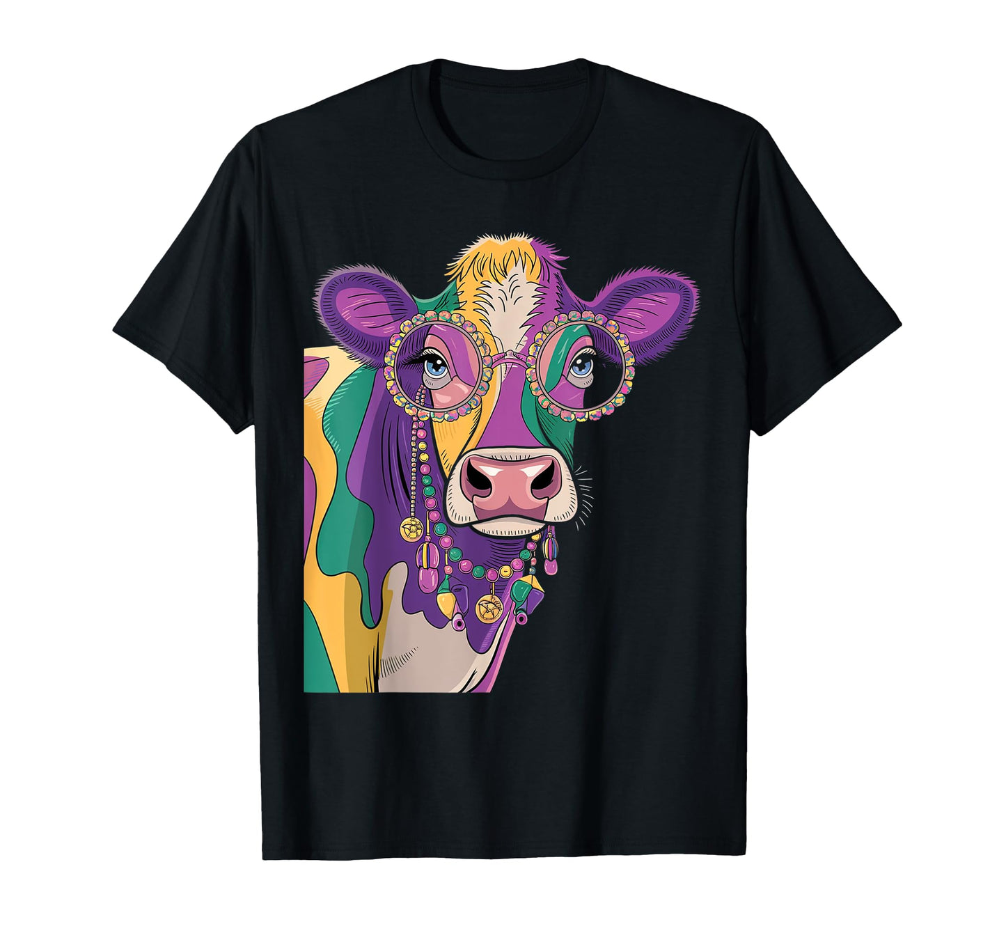 Fun Cow Mardi Gras 2025 Colorful Watercolor Festival T-Shirt