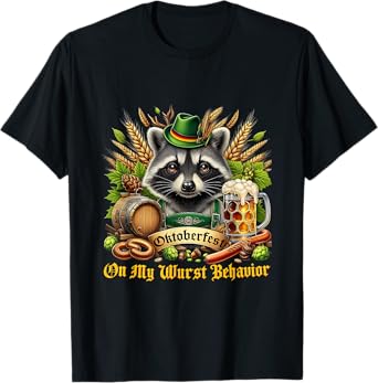 Funny Raccoon Drinking Behavior Oktoberfest On My Wurst T-Shirt