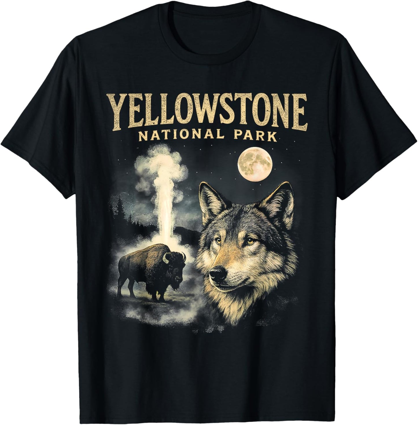 90s Yellowstone National Park Wolf And Bison Vintage T-Shirt