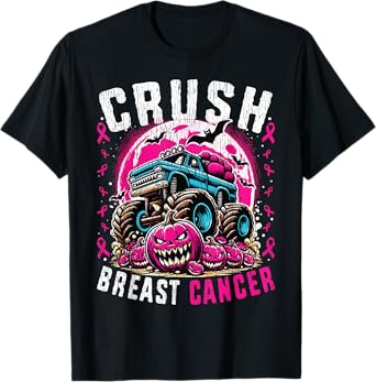 Breast Cancer Awareness Monster Truck Halloween Kids Toddler T-Shirt