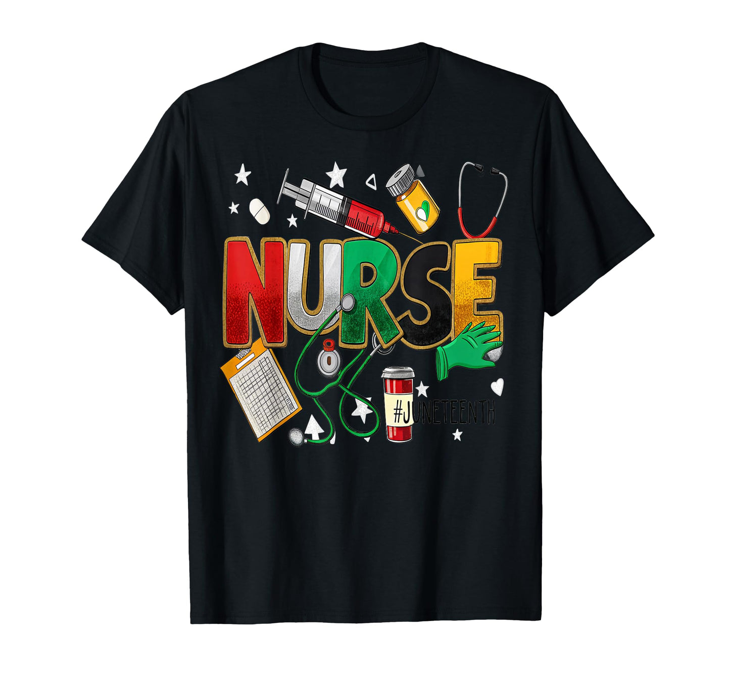 Juneteenth Nurse's Life Heart Stethoscope Nurse's Day T-Shirt