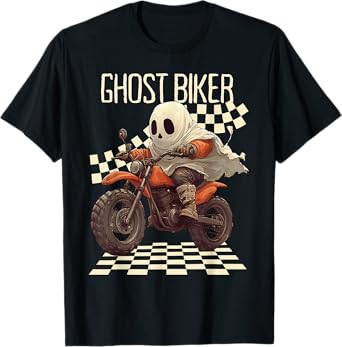 Funny Halloween Ghost Biker on Motorcycle T-Shirt