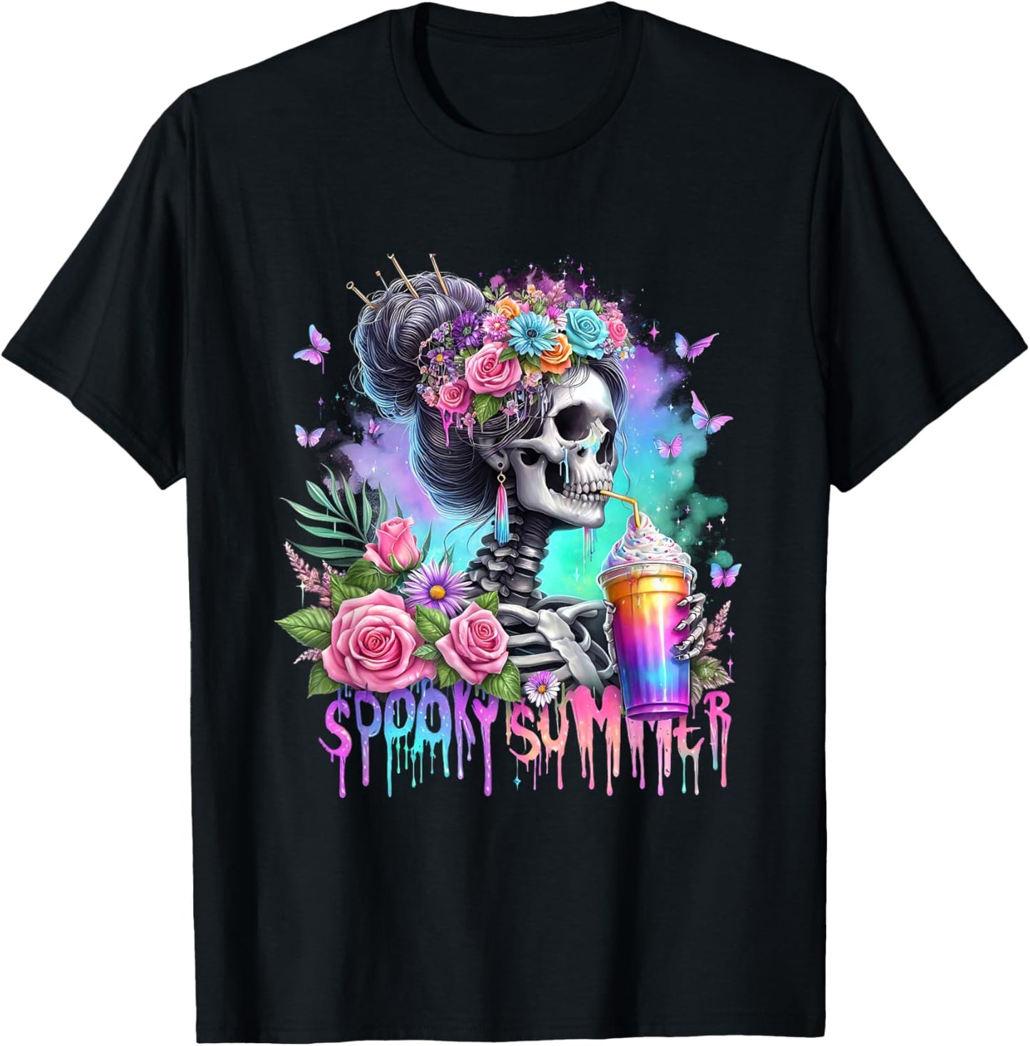 Funny Skeleton Party SPOOKY SUMMER Drinks Summerween Vibes T-Shirt