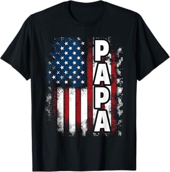 Papa American Flag Fathers Day From Grandkids Son Daughter T-Shirt