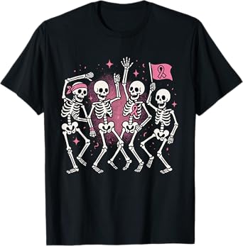 Pink Ribbon Breast Cancer Awareness Skeleton Women Men Kids T-Shirt