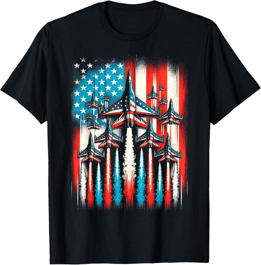 Patriotic Usa Flag Fighter Jets 4th Of July Shirts Men Boys T-shirt