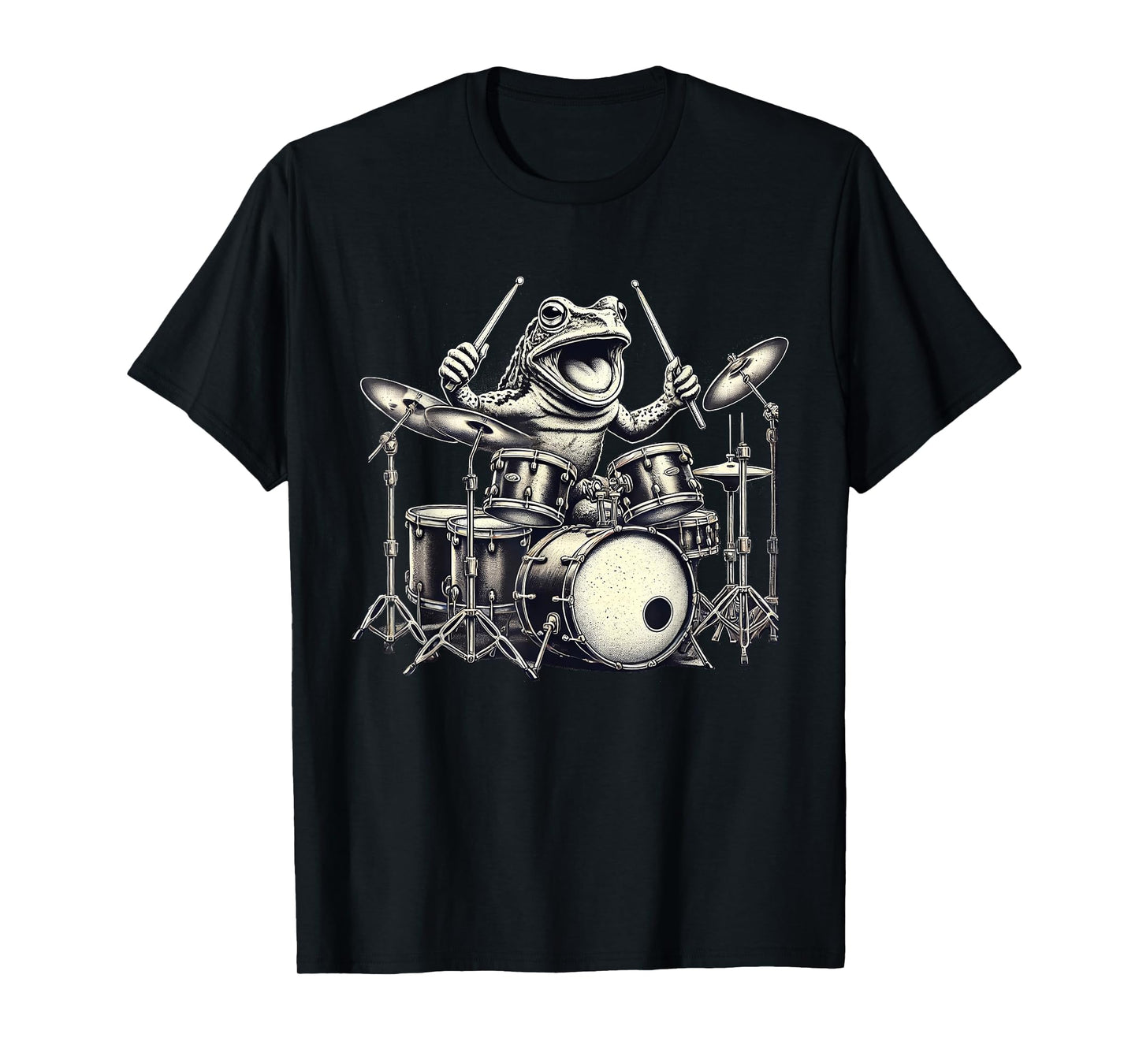 Funny Vintage Frog Drummer Rock Drummer Frog Playing Drums T-Shirt