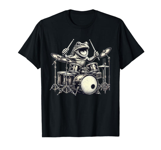 Funny Vintage Frog Drummer Rock Drummer Frog Playing Drums T-Shirt