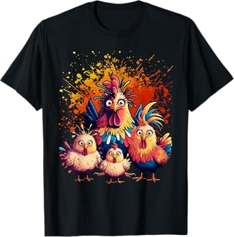 Colorful Funny Chicken Art T-Shirt