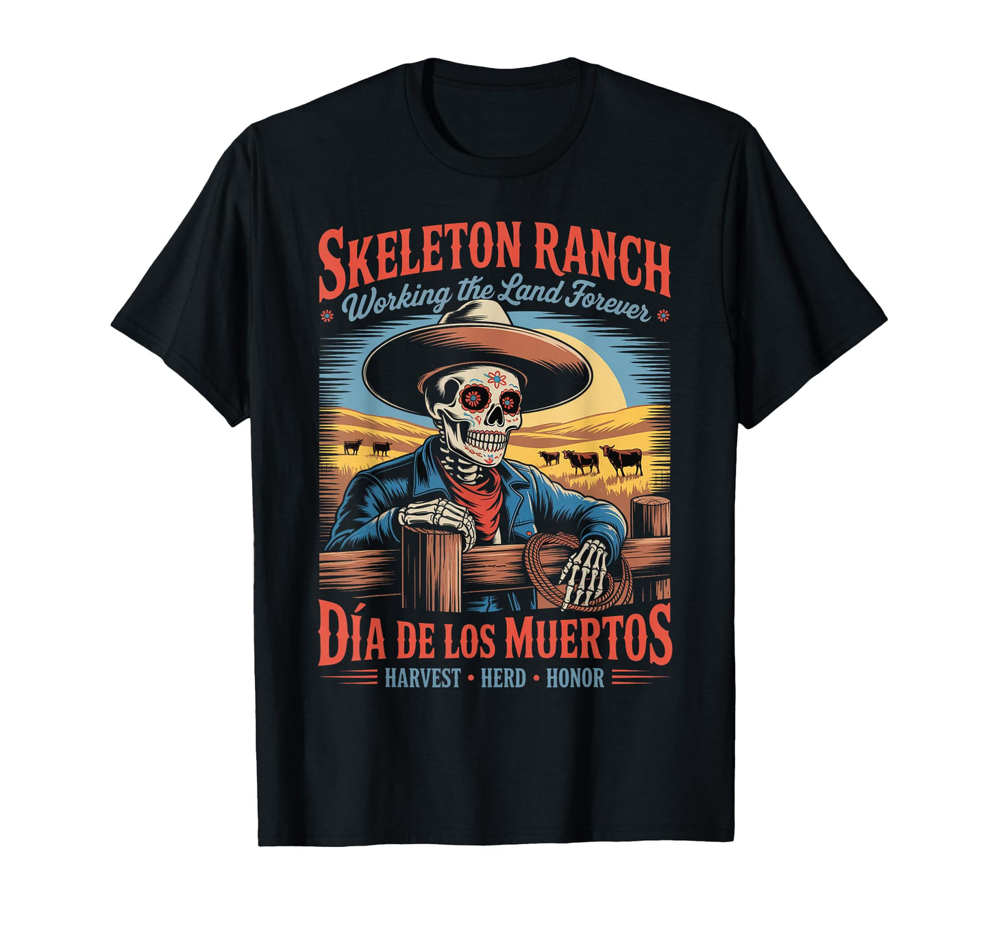 Retro Día de Los Muertos Cowboy Farmer T-Shirt