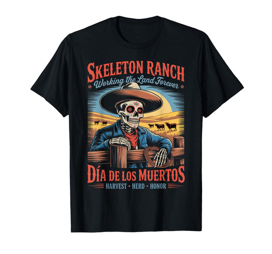Retro Día de Los Muertos Cowboy Farmer T-Shirt