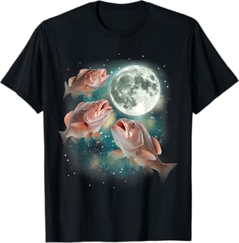 Three Grouper Moon | 3 Fish Howling Meme Magic Parody Marine T-Shirt