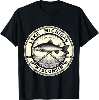 LT743-Door County WI Vintage Crossed Fishing Rods T-Shirt T-Shirt