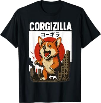CorgiZilla Parody Japanese Art Funny Monster Corgi Attack T-Shirt