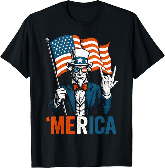 Uncle Sam Merica Rock Funny 4th Of July American Flag Usa T-shirt
