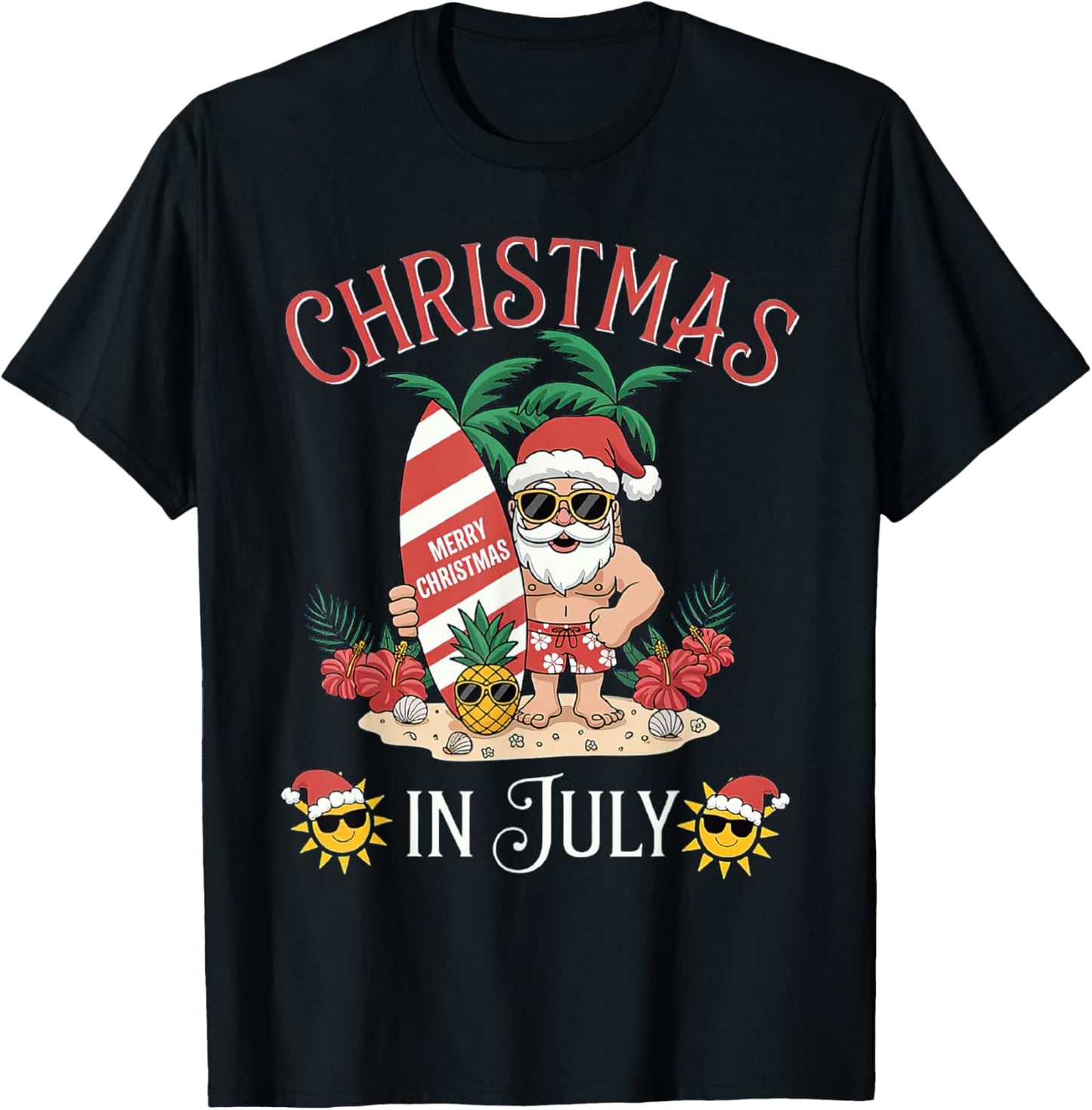 Christmas In July Santa Summer Beach Vacation T-Shirt