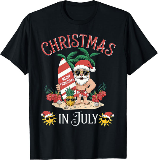 Christmas In July Santa Summer Beach Vacation T-Shirt