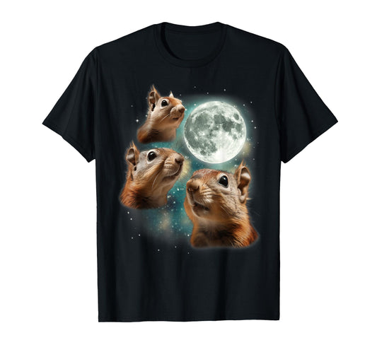 3 Squirrel Moon | Three Howling Nuts Funny Wildlife Squirrel T-Shirt