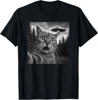 Funny Cat Selfie UFO Alien Spaceship Abduction Gift Men Women Kids T-Shirt