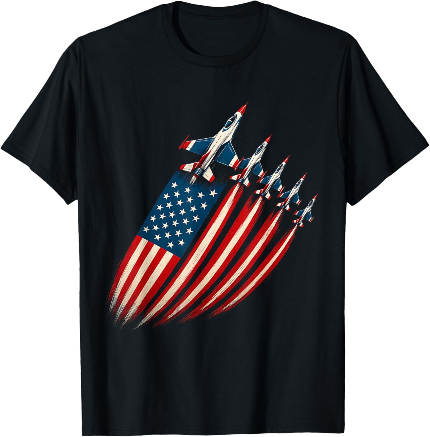 Patriotic Fighter Jet Airplane USA Flag 4th of July T-Shirt